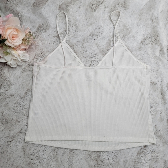 Basics By Pacsun White Ribbed V Neck Cami Tank Top Size L - Picture 9 of 11